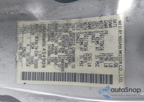 2006 Nissan Frontier Se from USA, damaged, VIN 1N6AD06W86C454909